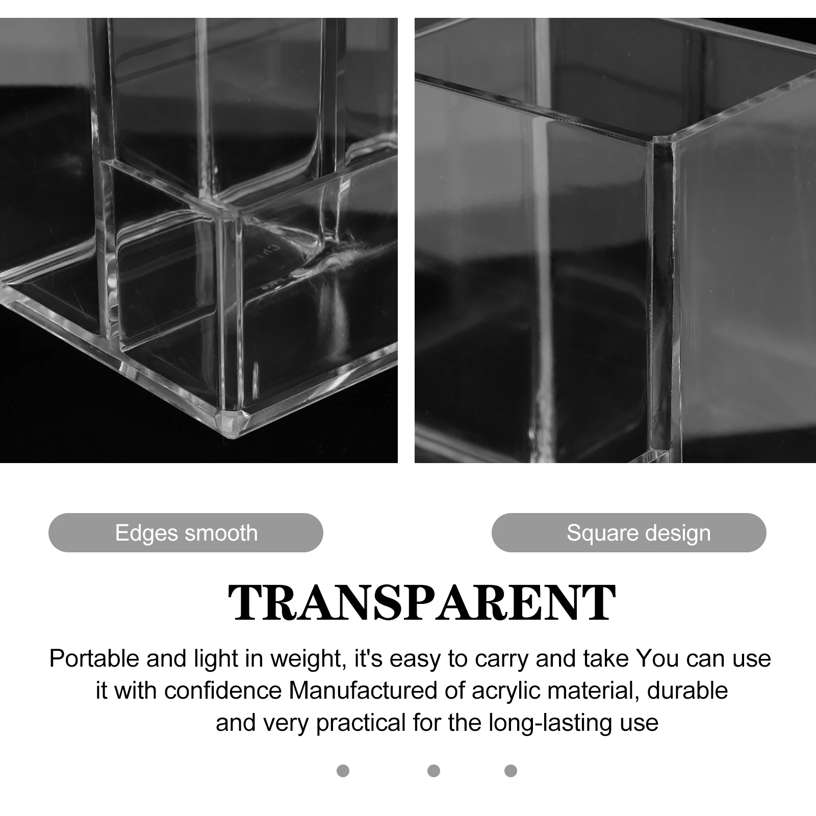 

Clear Acrylic 3 Compartment Pen Holder Stationery Storage Box for Office School Desktop Accessories Vanity Organizer Container