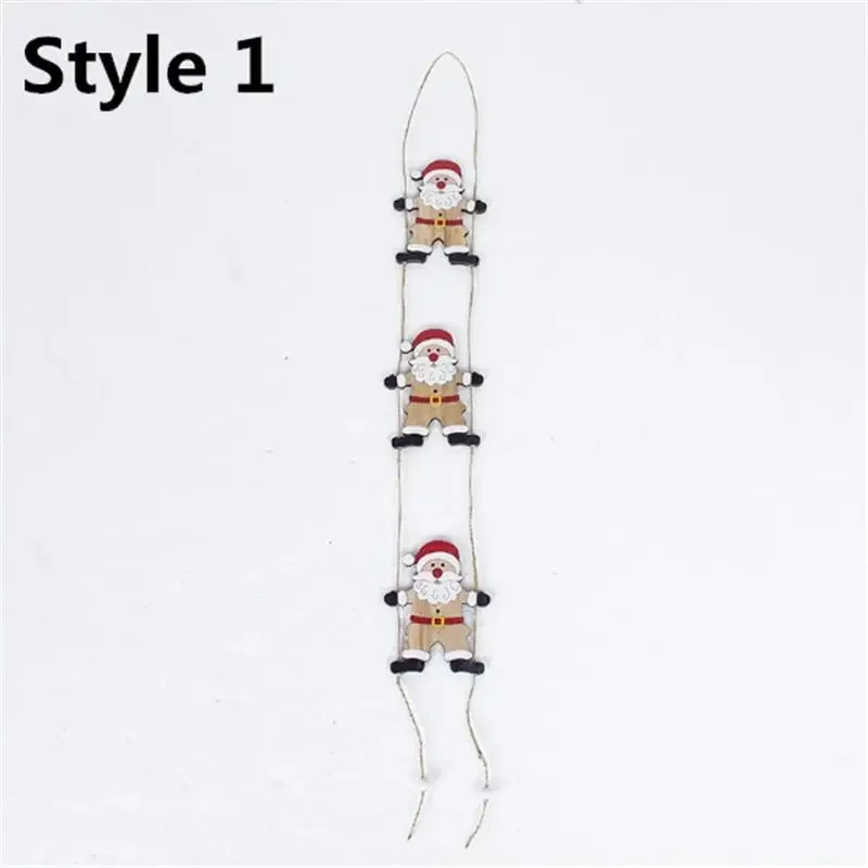 Christmas Pendant Ladder Tree Decoration Drop Ornaments Wooden Santa Claus Snowman Elk