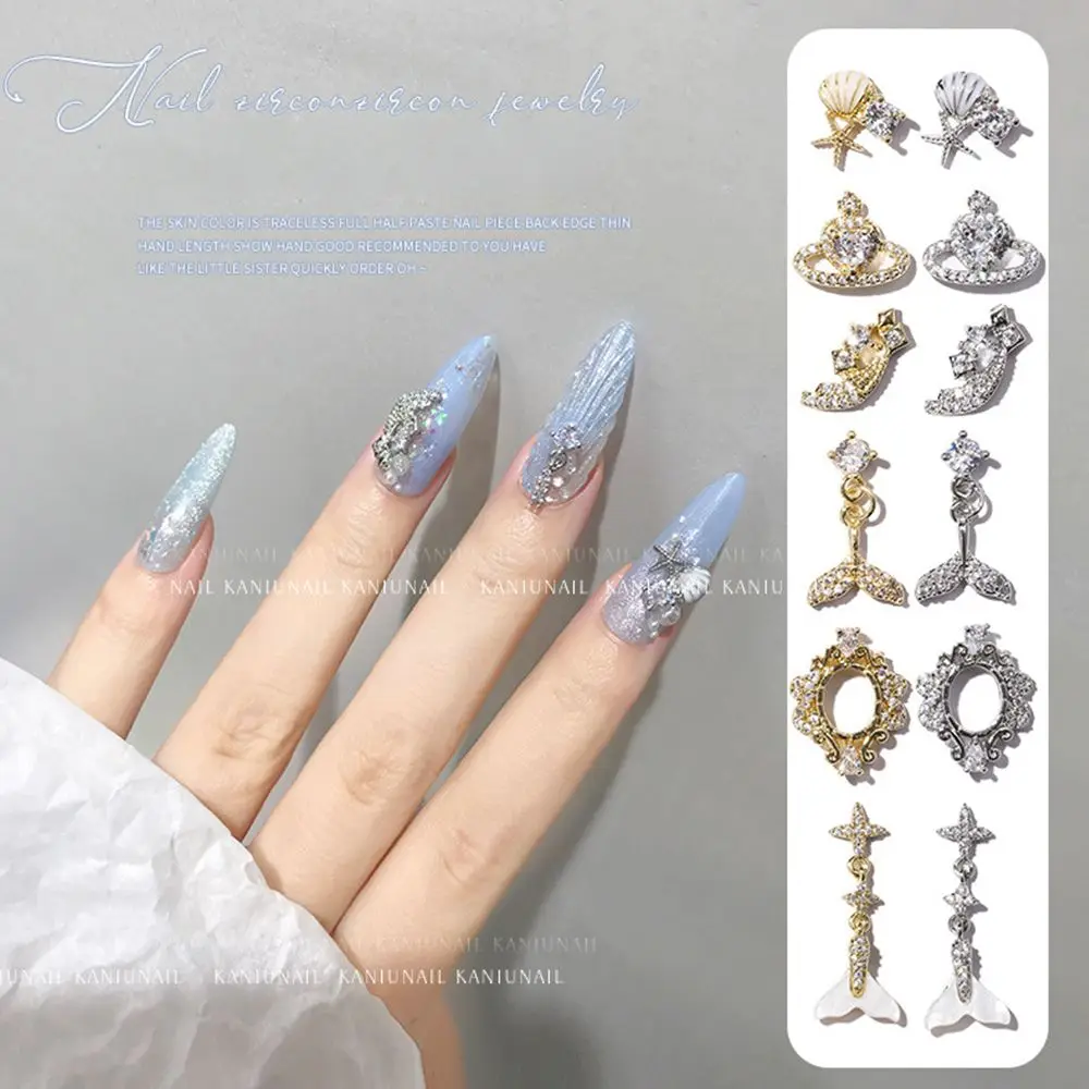 Angel Shell Fishtail accessori per Manicure decorazione per unghie fai da te strass per unghie coda di pesce chiodo zircone gioielli per unghie in metallo