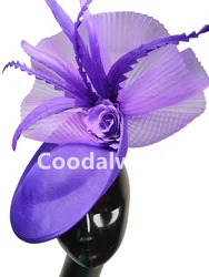 New Fashion Flower Fascinator Wedding Headpiece Women Party Dinner Pillbox Cap With Flower Hair Accessories Ladies Feather Cap