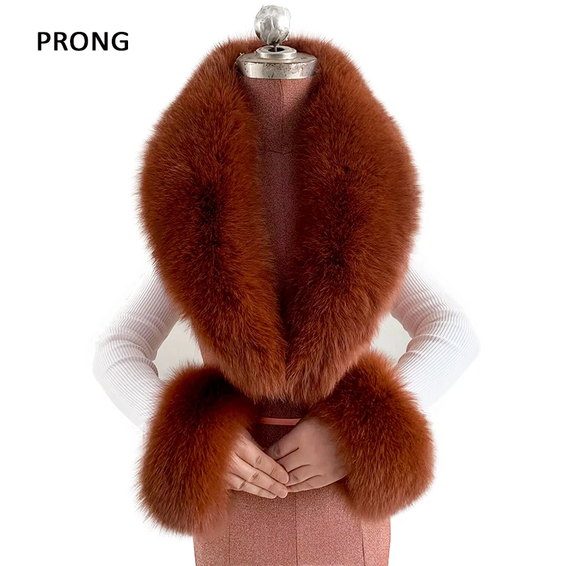 2024 Winter Fur Scarf Women Real Fox Fur Collar And Cuffs Set For Coat Jacket Neck Warmer Scarves Luxury Furry Scarf Shawls