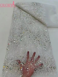 Tessuto di pizzo con perline ricamo a rete francese di moda con tessuto nigeriano africano di paillettes per abito da sposa