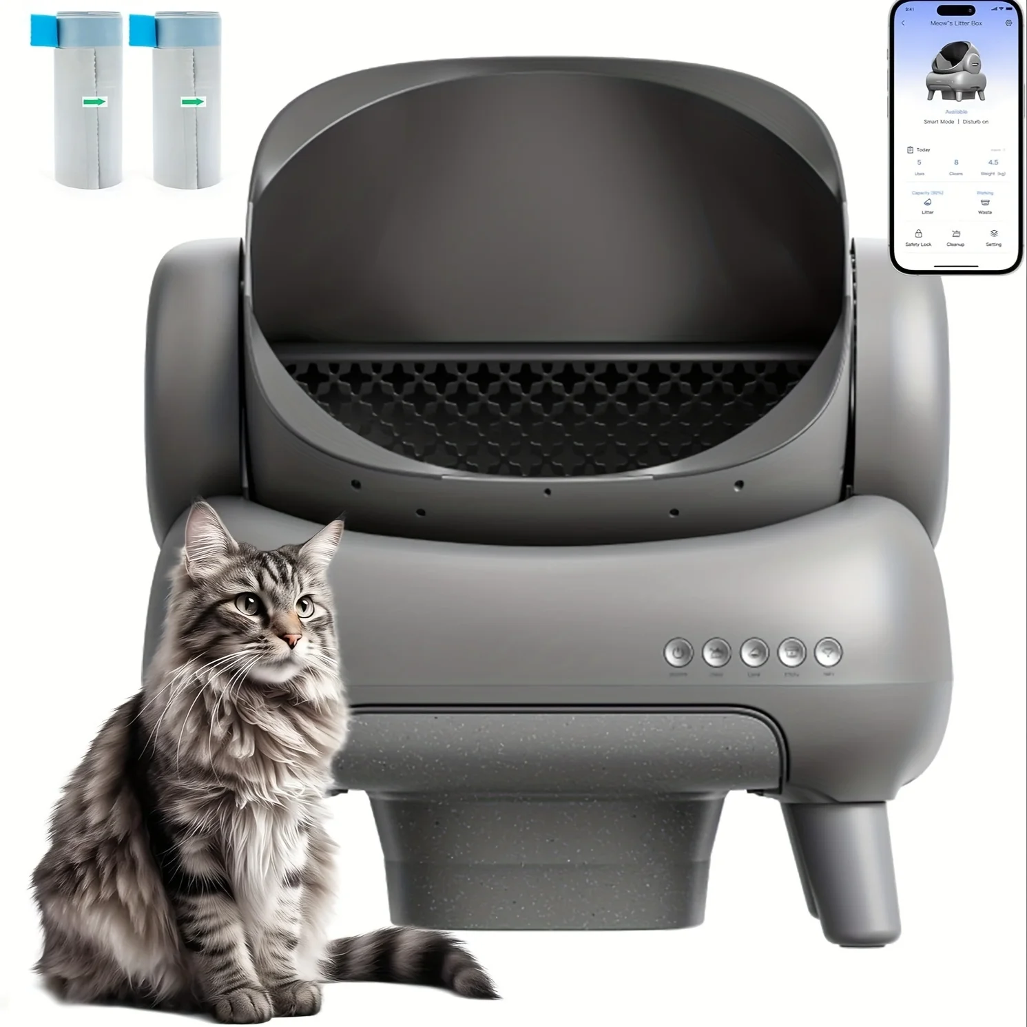 Self Cleaning Cat Litter Box, Automatic Cat Litter Box with Mat & Liners, Large Capacity Self Cleaning Litter Box, APP Control/S