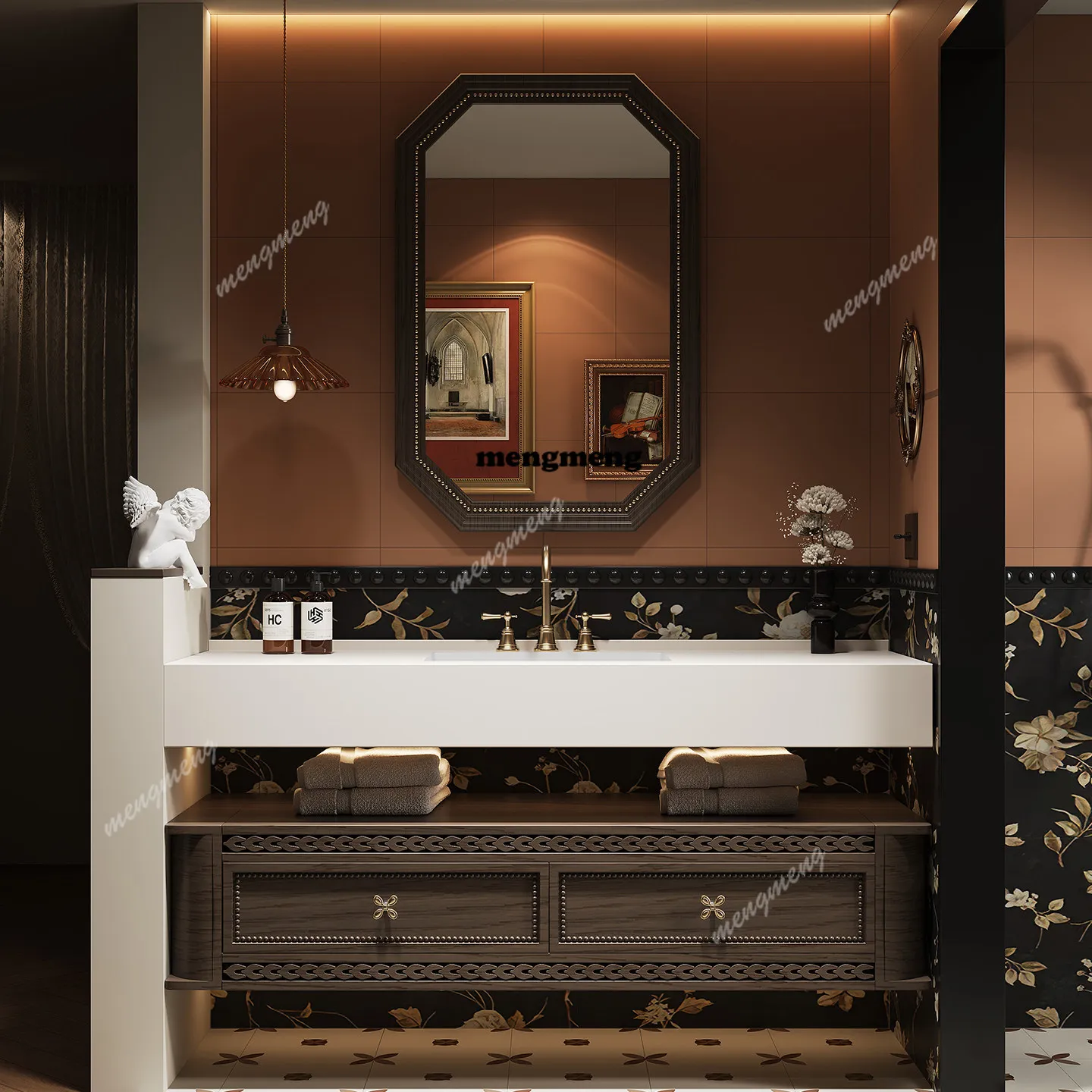 

Medieval French oak bathroom cabinets, washbasin cabinets, combination seamless basin bathroom sinks