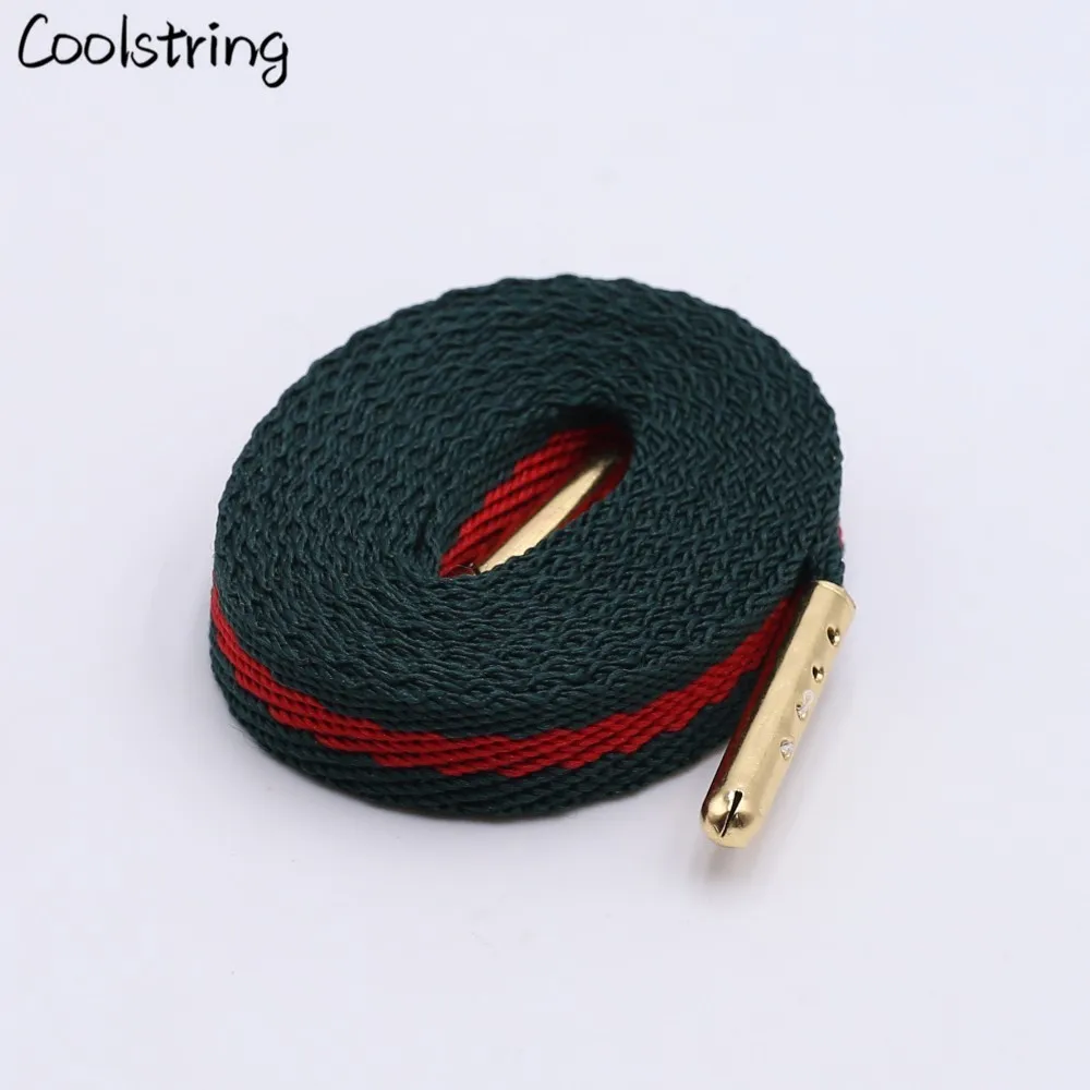 Classic 8mm Green Red Ribbon Shoelaces Polyester Flat Laces Single Layer Shoestrings Plastic Tips DIY Replacement