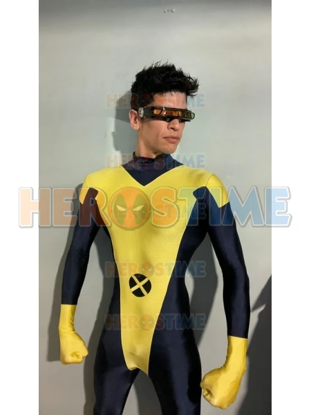 

Cyclops Cosplay Costume Navy Blue and Yellow Spandex Zentai Costume Superhero Suit halloween costumes for Adult/Kids