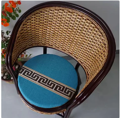 

Custom Patchwork Cotton Linen Round Seat Cushions with Ties Non-Slip Coffee Tea Dining Chair Pads
