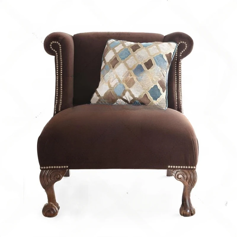 

French Country Solid Wood Fabric Single Sofa Retro Creative Wingback Chair American Simple Sofa
