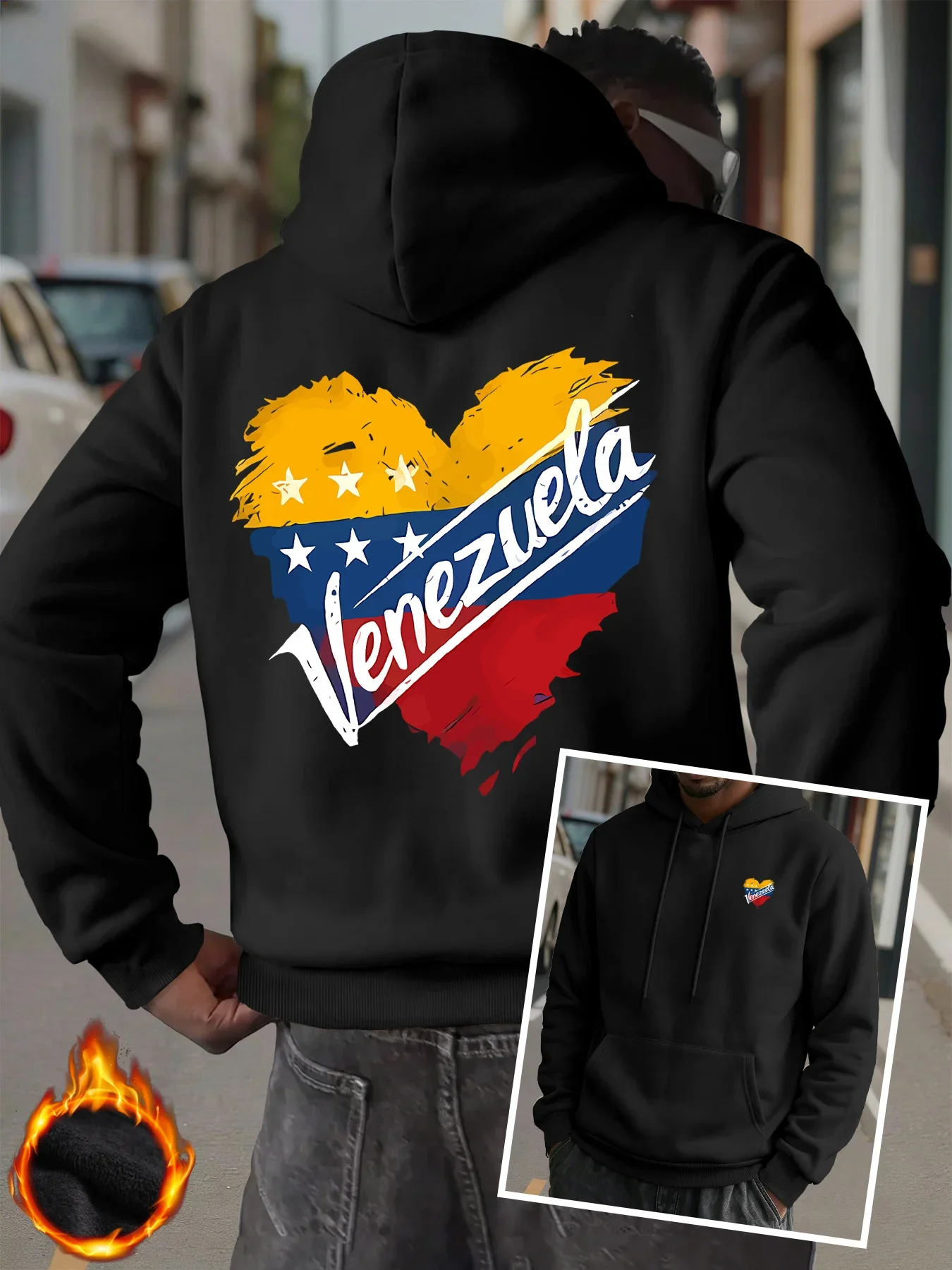 Venezuela Flag Brush Heart Graphic Hoodie Unisex Loose Pullover Sweatshirt Front Back Print Venezuelan Pride Casual Autumn