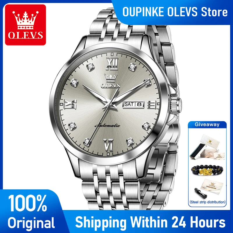 

OLEVS 7092 High Quality Mens Watch Original Luxury Automatic Mechanical Watches Stainless Steel Date Week Watches For Man Gifts
