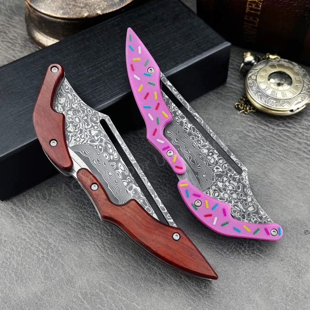 Damasco aço de alta qualidade faca dobrável g10 lidar com ao ar livre portátil bolso faca acampamento caminhadas resgate expedição selva ferramenta