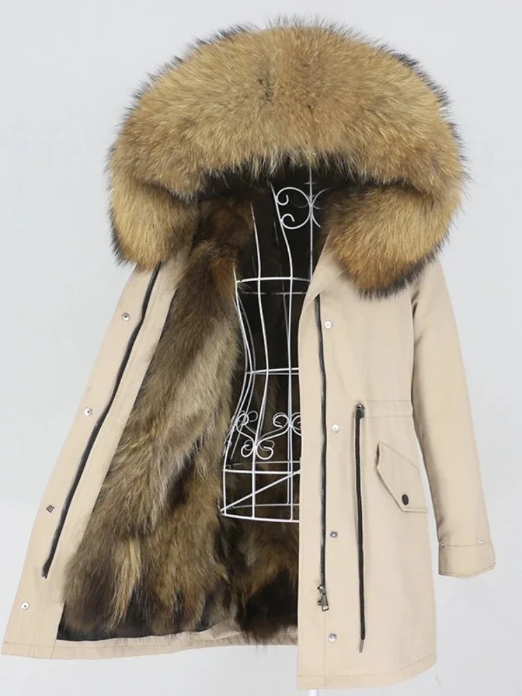 OFTBUY Giacca di pelliccia Donna Collo di pelliccia di procione naturale Parka lungo Caldo nuovo cappotto invernale Cappuccio Parka spesso Cappotto di pelliccia di volpe reale da donna