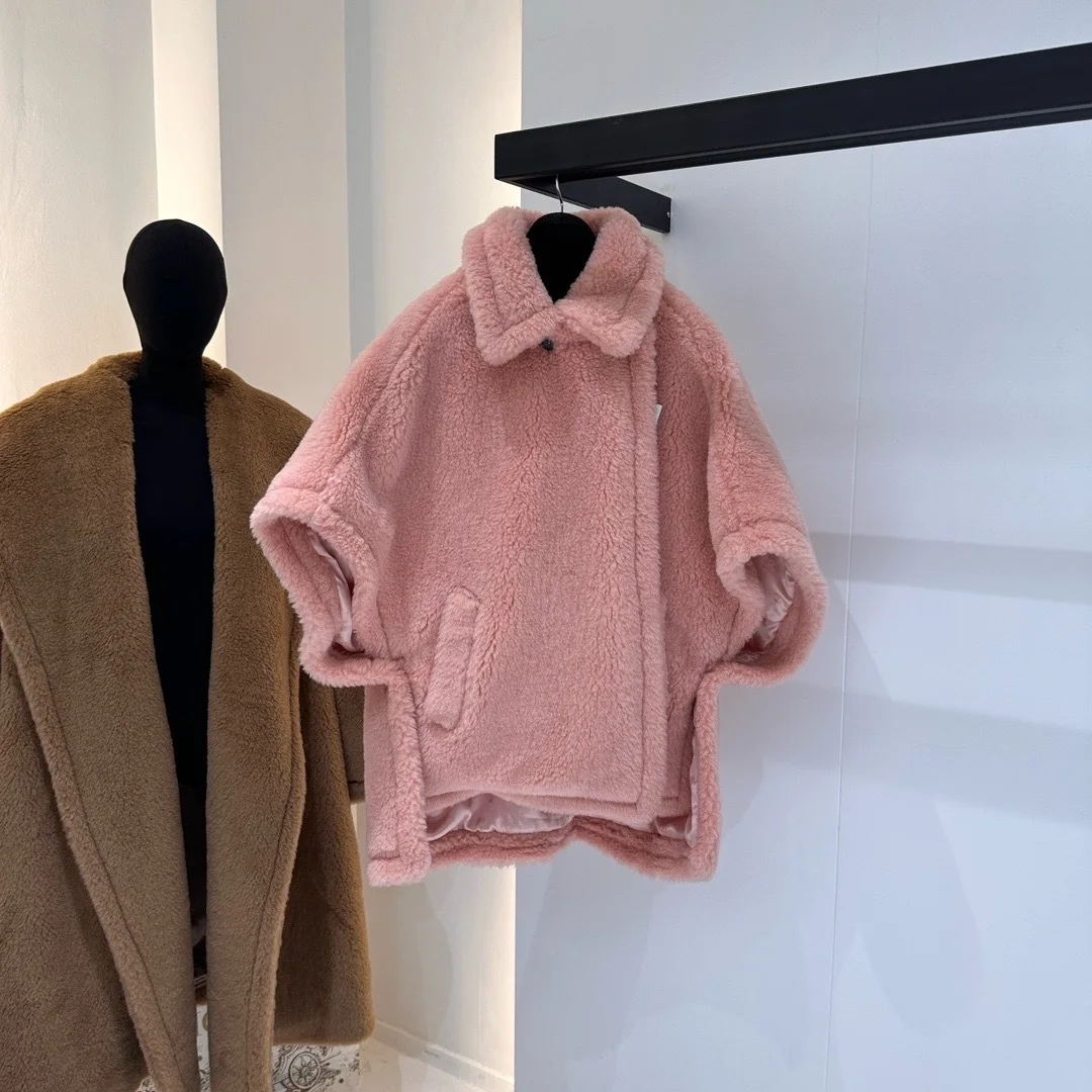 Frauen Kurze Weiße Alpaka Mantel Weibliche Winter Klassische Kamel Mantel Teddybär Mantel Herbst Wolle Mantel Grau Casual Mode Rosa Jacke