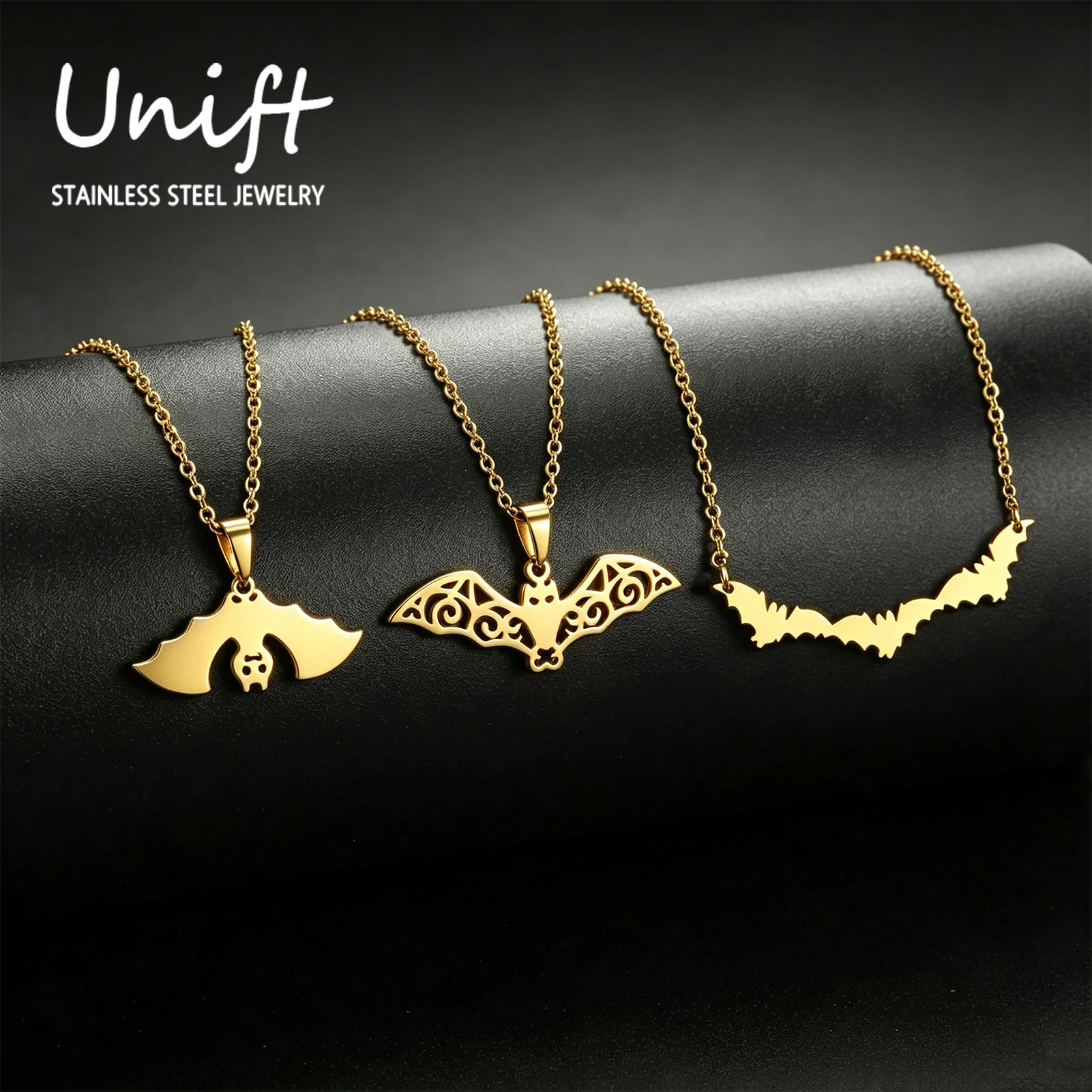 Unift Fashion Bat Necklace for Women Men Stainless Steel Bat Pendant Choker Halloween Animal Charms Jewelry Gifts Wholesale