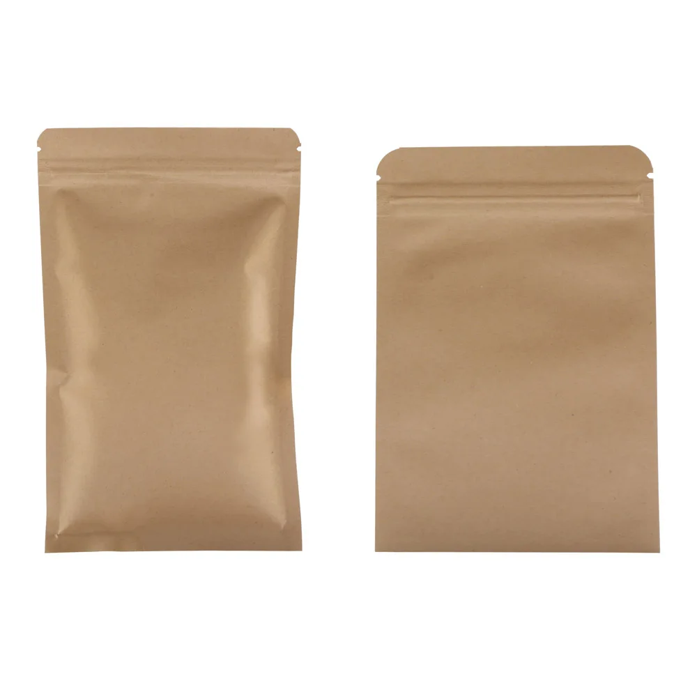 10pcs Kraft Paper Zip Lock Bags Inner Aluminum / Paper Foil Packing Pouch Self-Sealing Food Grade Package Sweets Snacks Bagpacke