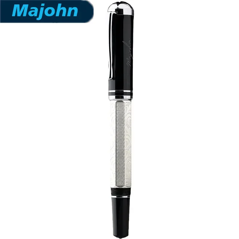 

Новая перьевая ручка MAJOHN P138 Masterpiece Piston с пером №6, классический металлический корпус, восьмигранная форма, гравированный узор, серебряное покрытие, подарок для письма