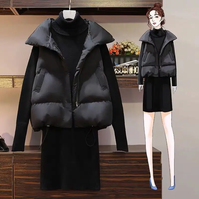 

2026 Age Reduction Down Cotton Jacket Women's Autumn Winter New Warm Fashion Stand-up Collar Loose Casual Shoulder Vest Jacket