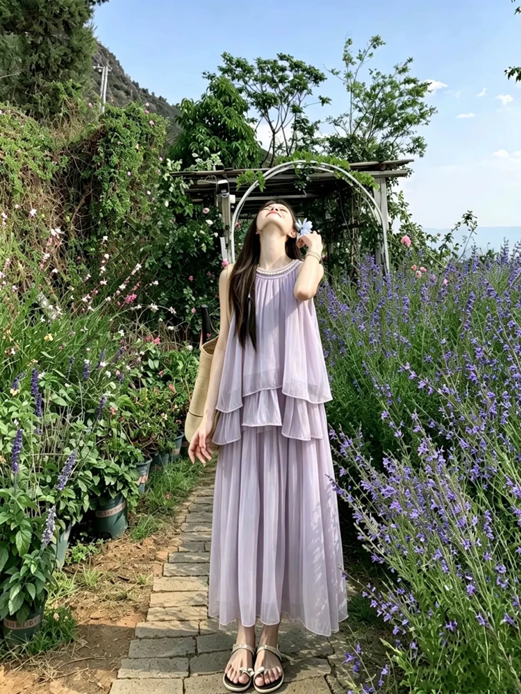 

Summer 2026 Slimming Chic Beaded Necklace Sleeveless Top Half-length Skirt Women's Two-piece Set Casual Loose Fit Adult Women