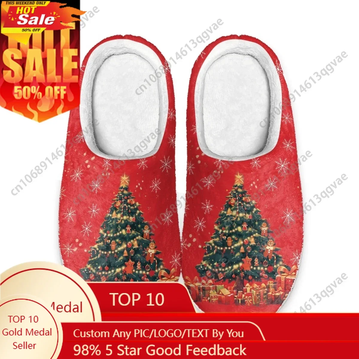 

New Year Christmas Tree Garland Lights Lovely Home Cotton Slippers Mens Womens Teenager Plush Bedroom Keep Warm Custom Slipper