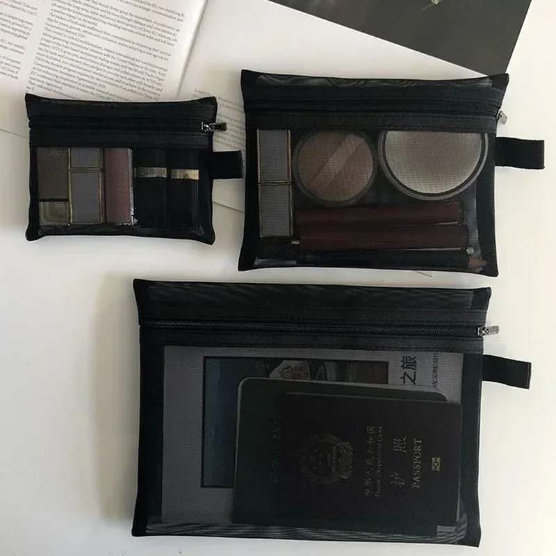 Bolsas de aseo con cremallera transparente, estuche de maquillaje de malla, organizador, bolsa de almacenamiento, Neceser de viaje informal para