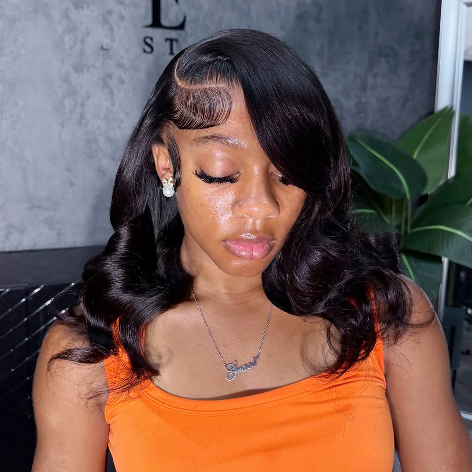 

Короткий парик-боб с эффектом Body Wave, без клея, из натуральных волос, с прозрачным кружевным фронтом 13x6, для женщин, с эффектом Water Wavy, плотность 250%
