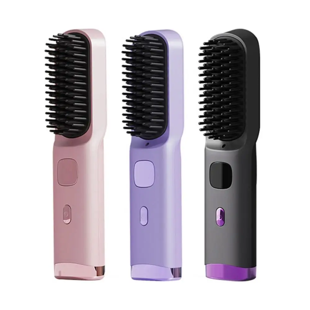 

Portable Wireless Hair Straightener 4 Temp Settings Type-C Straight Hair Comb Rechargeable LCD Display Straightening Comb