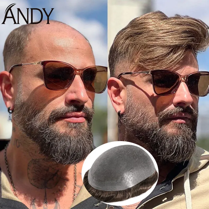 

European Human Hair Men Toupee Super Thin Skin 0.02-0.04mm Natural Hairpiece Male Wig Prosthesis Hair System For Men