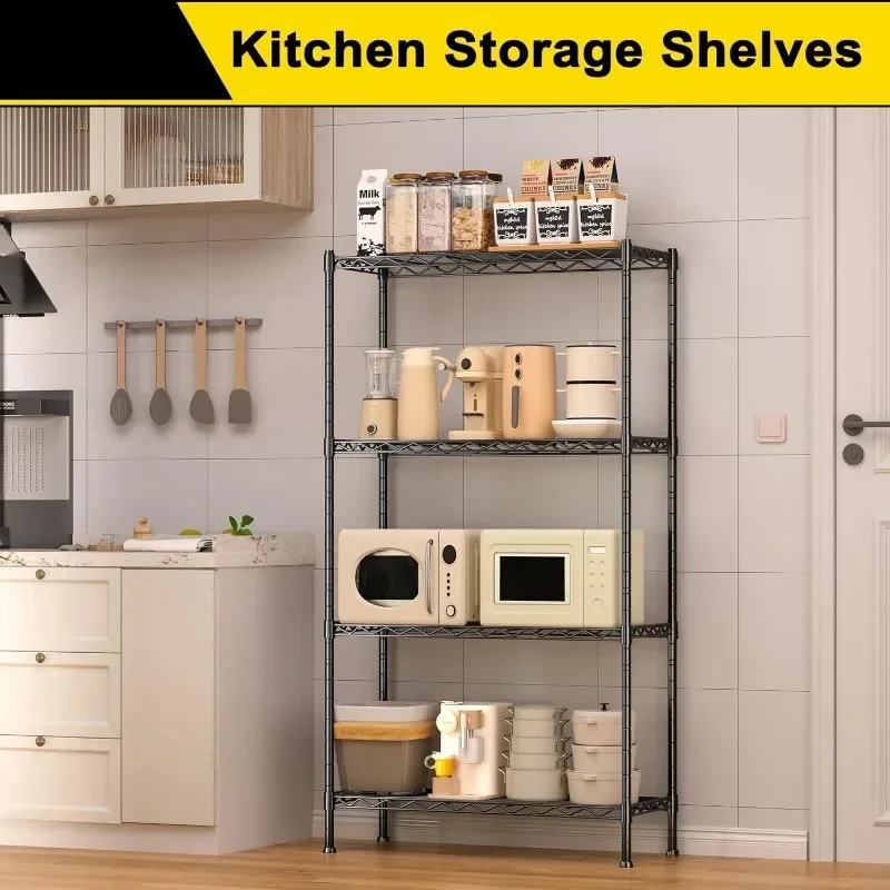 4-Wire Garage Shelving Storage Shelves, Metal Shelf Organizer 1400Lbs Capacity, Kitchen Storage Adjustable Shelf