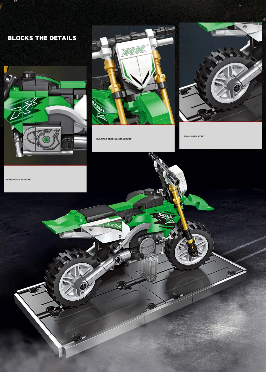 Speed Motorrad MOC Baustein Japan Motor KW Dirt Bike KX450 Modellbausatz Bausteine Konstruktionsspielzeug Motorrad für Geschenke – Detail 6