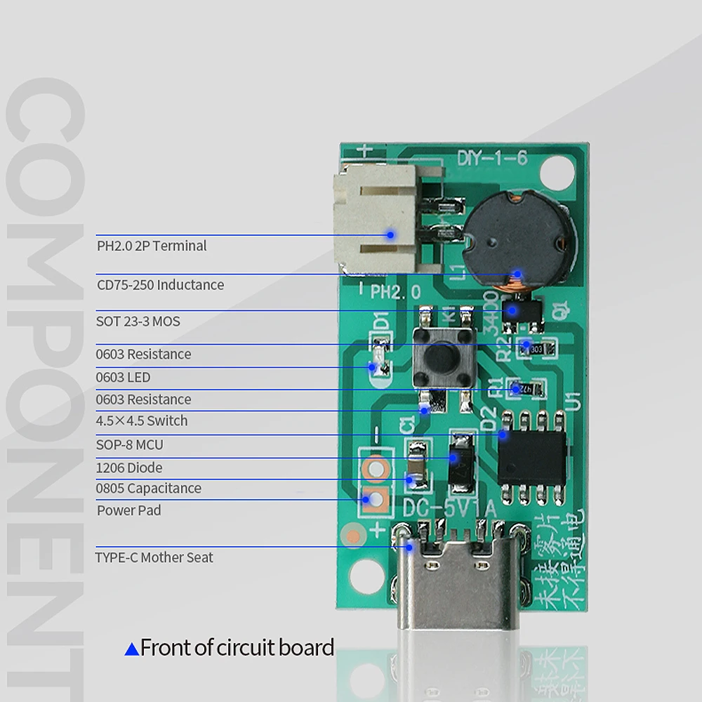 DC 5V 1.5-2W Mini Single Jet Humidifier Misting Module Ultrasonic Atomization Driver Board Type-C Interface