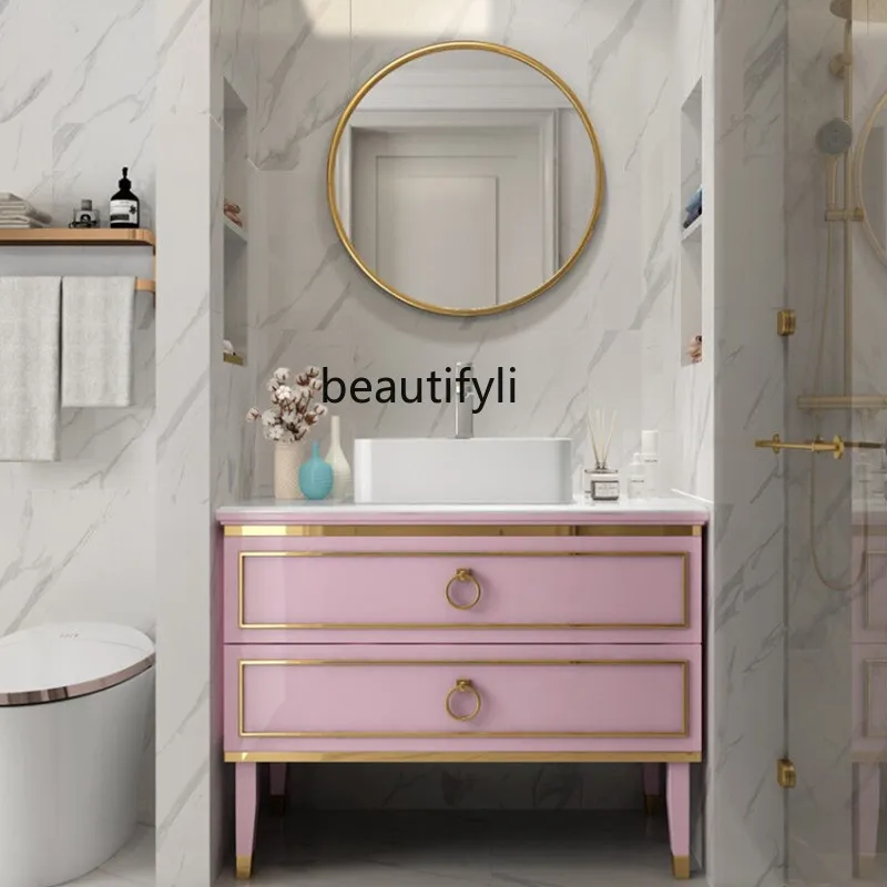

Oak Bathroom Cabinet Set with Floor-standing Washbasin Nordic Countertop Basin Smart Mirror Cabinet Wabi-sabi Style