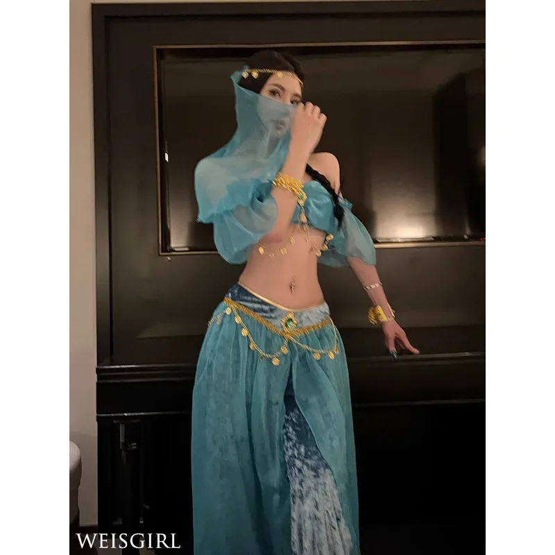 تخصيص مثير علاء الدين آلهة سحر غريب الرغبة النقية المنطقة الغربية راقصة ليلة المرحلة تأثيري الهندي ملابس رقص البطن