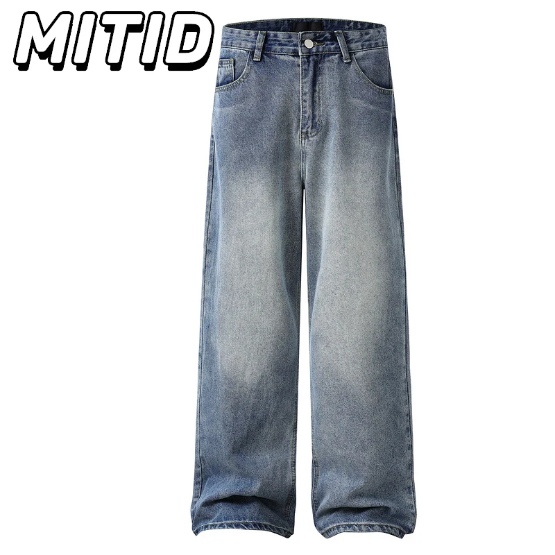 

Осенние джинсовые брюки в стиле хип-хоп, мужские потертые прямые джинсовые брюки в стиле ретро, женские черные, синие мешковатые джинсы со средней талией, мужские