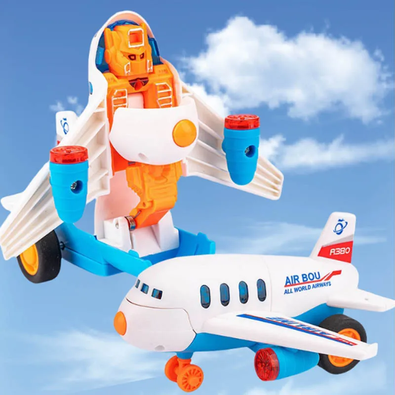 

New Collision Deformation Aircraft Toy Simulation Fighting Robot One-click Transformation Kids Inertia Cute Aircraft Model