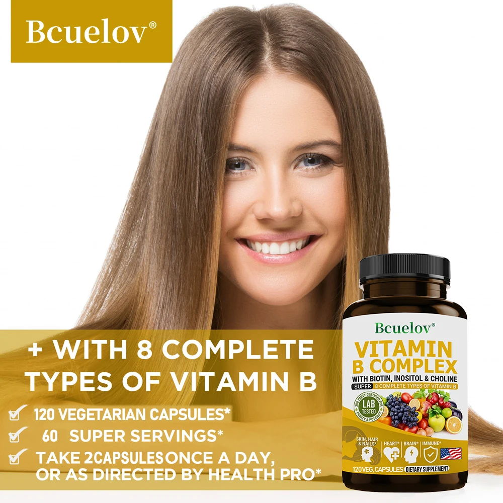 Vitamin B Complex - B1 B2 B3 B5 B6 B7 B9 B12 Biotin Choline Niacin - Brain, Skin, Hair, Nervous System, Immunity, Metabolism