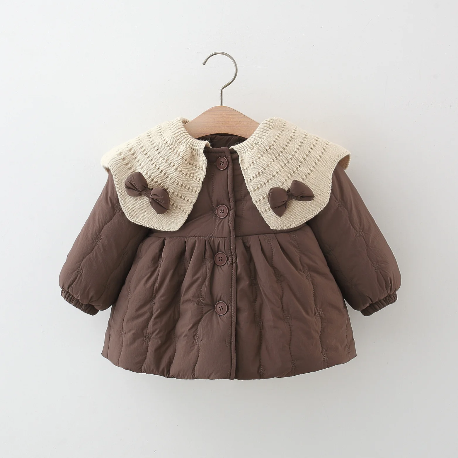 Winter New Thick And Warm Baby Girl Long Sleeved Coat, Sweet Bow Children'S Clothing For 9 Months To 3 Years Old