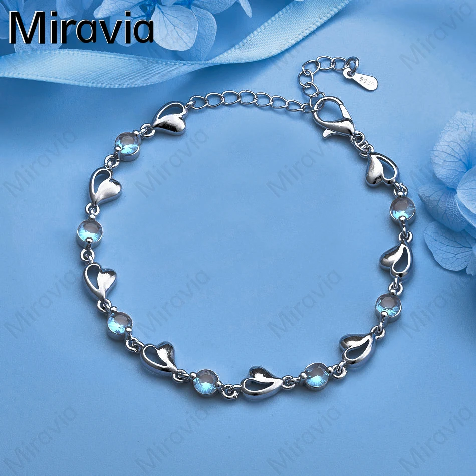 

Miravia 925 Sterling Silver Blue Crystal Zircon Heart Shape Bracelet Women Exquisite Elegant Engagement Jewelry
