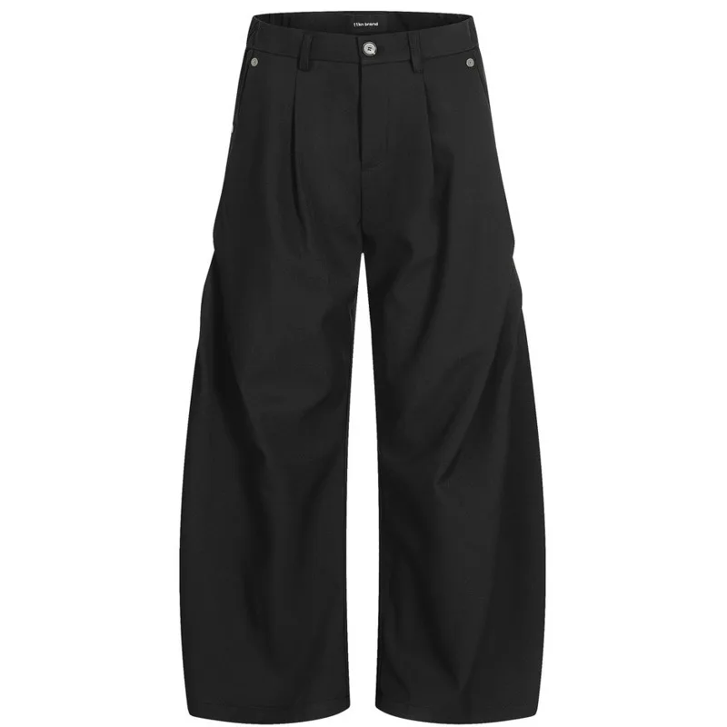 تصميم جيب عكسي بلون سادة للرجال مع صورة ظلية مطوية وشفرة منحنية وسراويل فضفاضة واسعة الساق