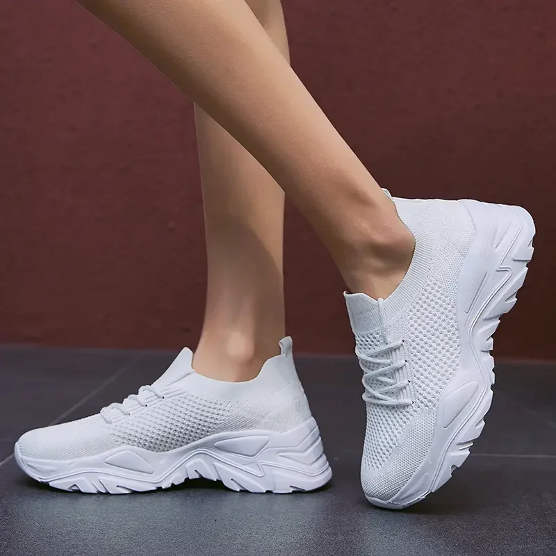 New Women Platform Sneakers Breathable Mesh Female Cozy Knit Sports Shoes Slip-on Fashion Ladies Tennis Shoes High Quality image 5