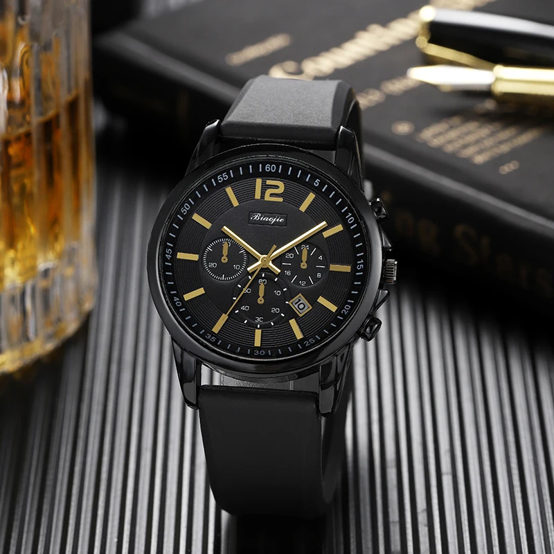 

2023New Black series premium men's watch with date leather quartz watch