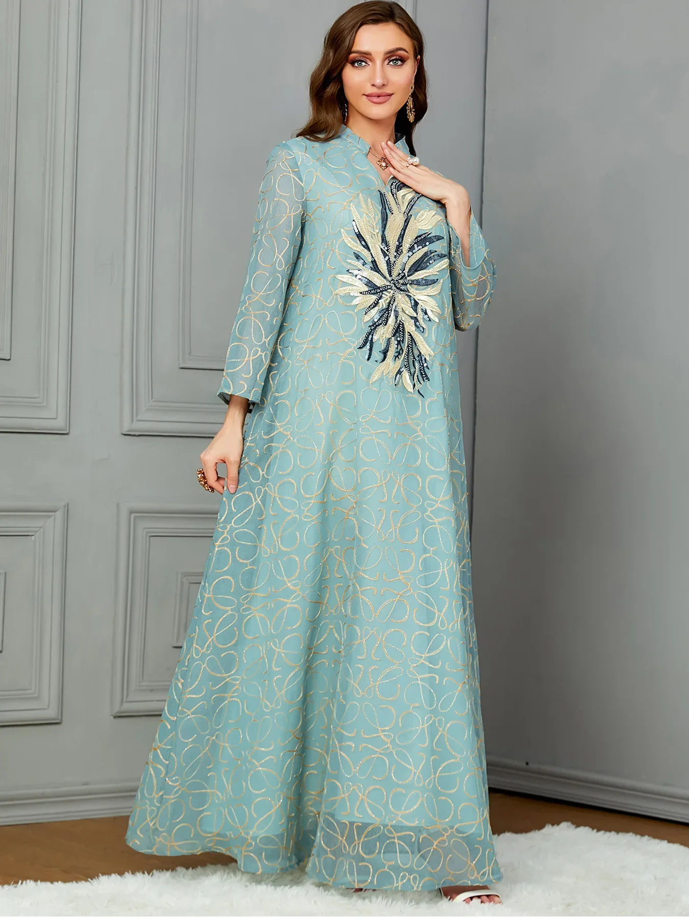 Robe longue musulmane à paillettes Jalabiya Abaya pour femmes, robes éducatives du Ramadan, caftan marocain, automne