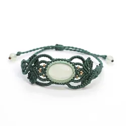 Handmade Rope Wrapped Braided Crystal Stone Bracelets For Women Girl Natural Prehnite Gemstone Weave Adjustable Bracelet Jewelry
