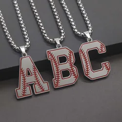 1PC Stainless Steel Baseball A-Z Initial Letter Necklace for Men Women Alphabet Necklace Men Jewelry Baseball Accessories