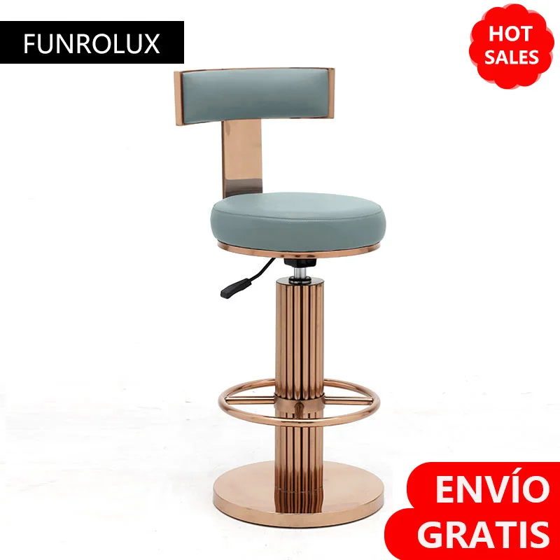 Taburetes de barra de altura de mostrador con respaldo, silla giratoria ajustable moderna con patas de acero inoxidable Rosa pulido para mostrador