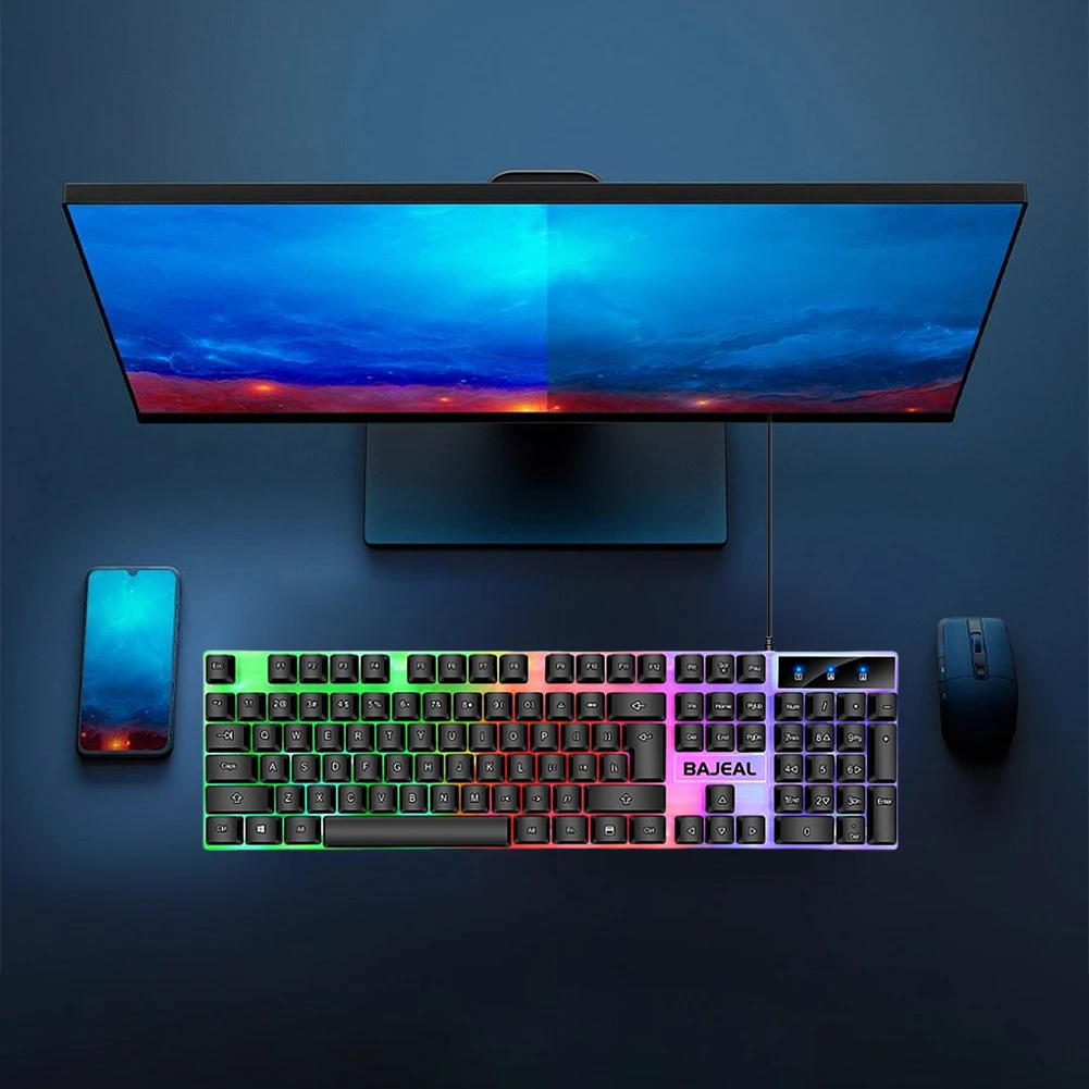 Tastiera ergonomica Tastiera retroilluminata a sette luci colorate Cavo da 1,5 m Tastiera meccanica per computer portatile per PC Gamer