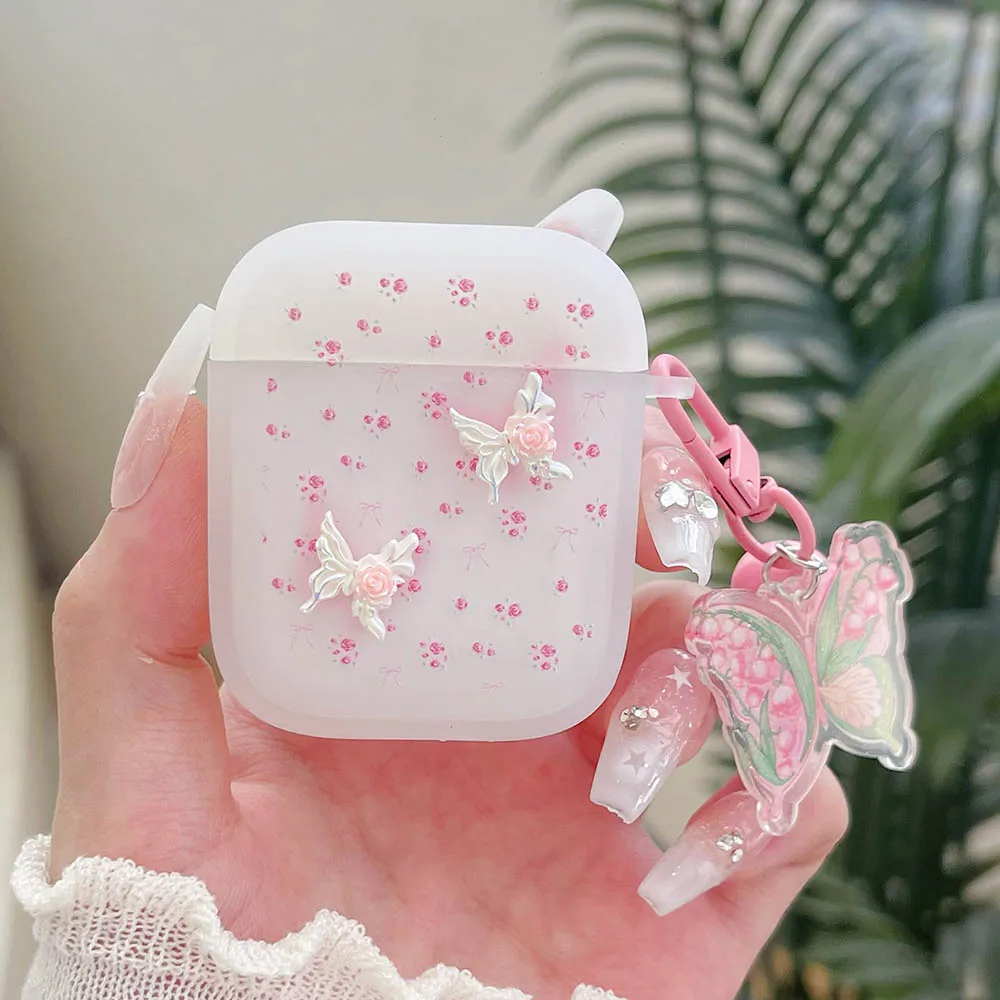 Corea Rosa Floreale 3D Farfalla Ciondolo Ornamento Caso per AirPods Pro 2 Opaco Auricolare Bluetooth Copertura Per Air Pods 1 2 3 Funda