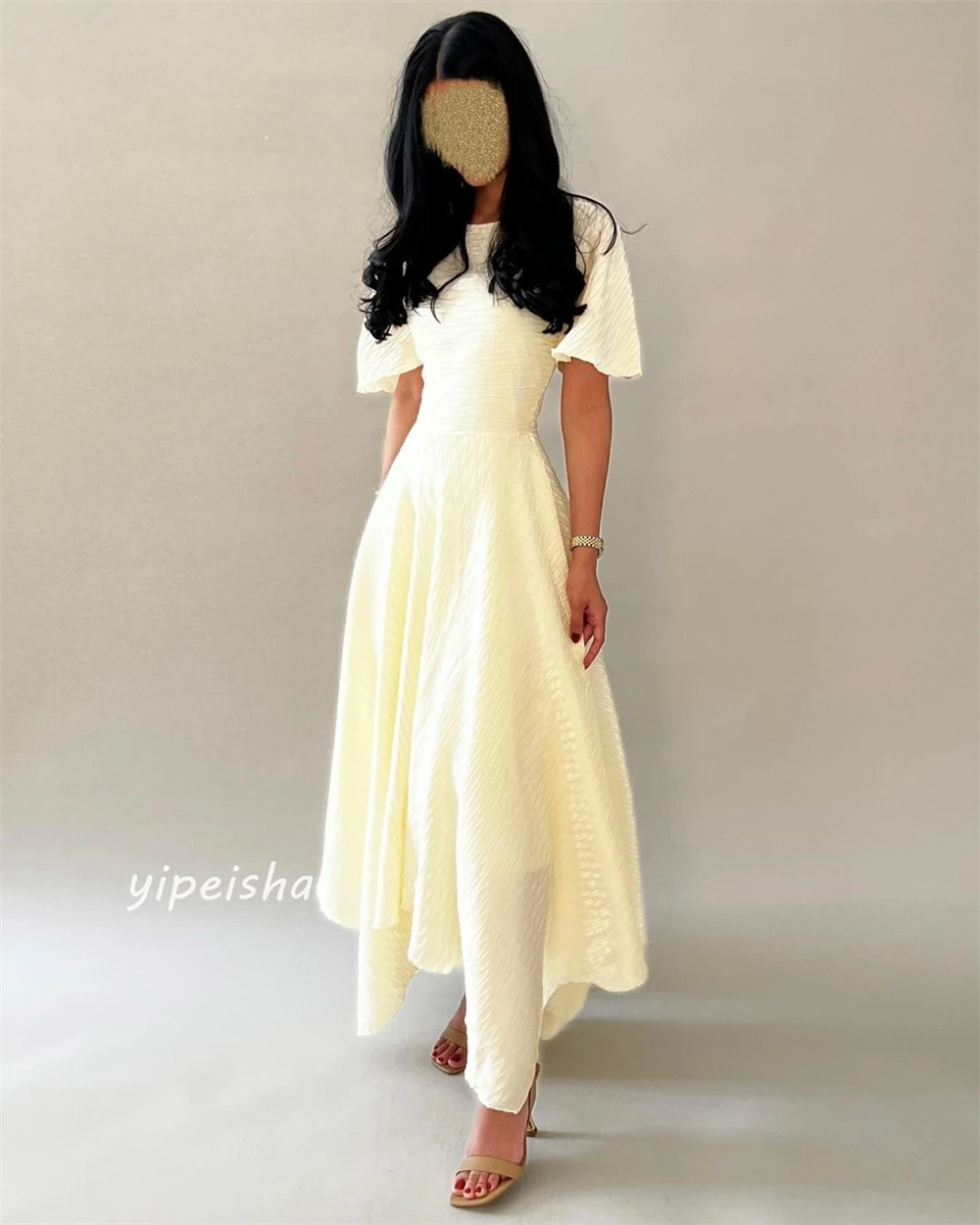 Jersey Ruched Beach A-line O-Neck Bespoke Occasion Gown Midi Dresses