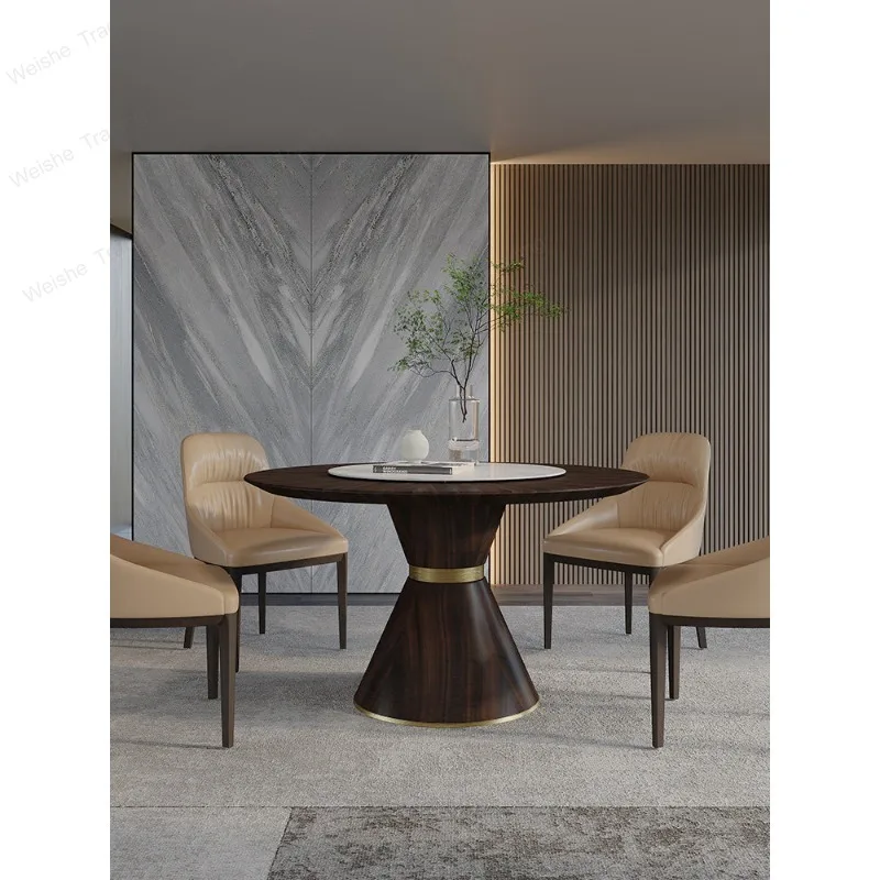 Minimalist household solid wood round dining table rotating disc modern simple dining table