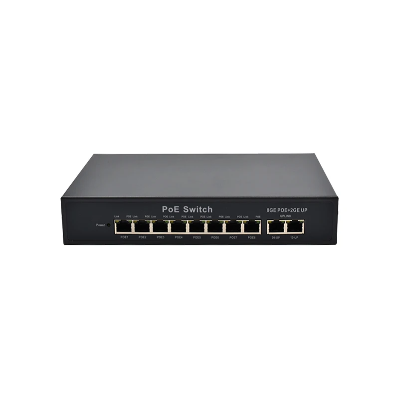 PoE Switch Manufacturers, 8 ports, gigabit, RJ45, 2 Gigabit uplink 6KV, surge protection, AI function