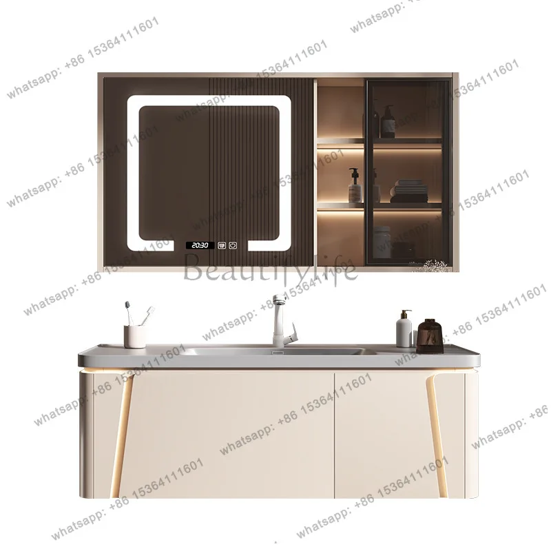 Lighting arc microcrystalline stone integrated basin bathroom cabinet washbasin wash basin bathroom cabinet combination